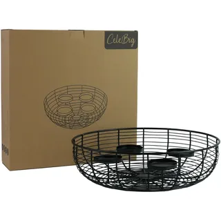 CeleBig Adventskranz Ø 22 cm | Weihnachtskranz | Kerzenhalter | Kerzenständer | Adventskorb | Drahtkorb | Dekoschale | Dekotablett | Metallschale | Weihnachtsdeko | Geschenk | Metall | Schwarz