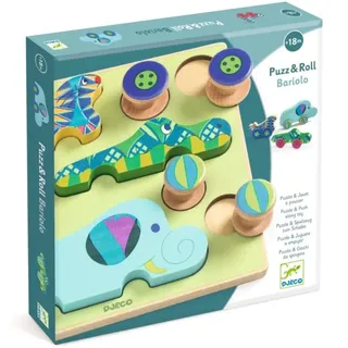 DJECO Puzzle & Push Along Toy Animal Toy Cars Activity Steckspielzeug 18m+ 12 St.