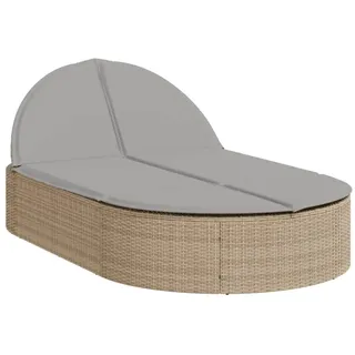 vidaXL Doppel-Sonnenliege mit Auflagen Beige Poly Rattan - Beige