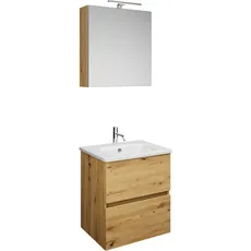 Burgbad Rocio Set aus Spiegelschrank mit LED-Leuchte, Waschtisch und Waschtischunterschrank, Breite 600mm, Anschlag rechts, SGYQ060R, Farbe: Eiche Dekor Urban