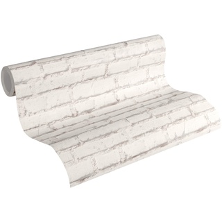 A.S. Création Vliestapete Best of Wood`n Stone 2nd Edition Tapete in Stein Optik fotorealistische Steintapete Backstein 10,05 x 0,53 m grau weiß Made in Germany 319431 31943-1