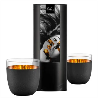 EISCH Gläser Set 24 Karat Gold Cosmo (2 Stk) in Geschenkröhre, Echtgold veredelte Kristallgläser, spülmaschinengeeignete Becher für Sekt, Wasser, Wein, Made in Germany (Art.-Nr. 180201)