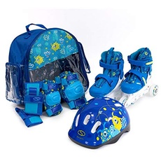 SMJ Kinder Set 2in1 Inliner Rollschuhe VERSTELLBAR Inline Skates mit LED Rollen + Schonerset + Helm + Tasche