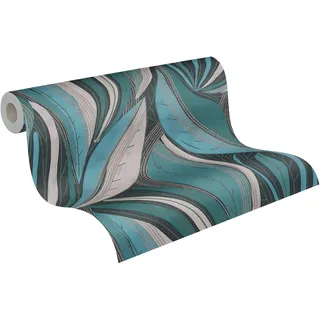 A.S. Création Metropolitan Stories Hot Spots Motivtapete 10,05 m x 0,53 m mit Blattmuster - Blau, Hellgrau, Silber, Metallic - Vliestapete Floral Modern