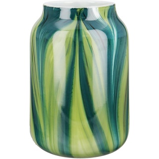 Gilde Glas Art Deko Vase Glasvase - Blumenvase - Geschenk für Frauen Geburtstagsgeschenk - Farbe: Grün Weiß Höhe 23,5 cm