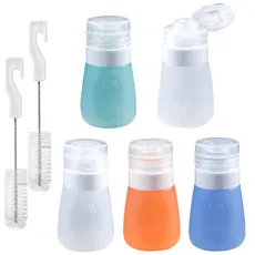 webake Salatdressing Flasche Silikon 5 Stück 55 ml Tragbar Salatdressing Shaker Behälter Quetschflasche mit 2 Reinigungsbürsten für Salat, Sauce