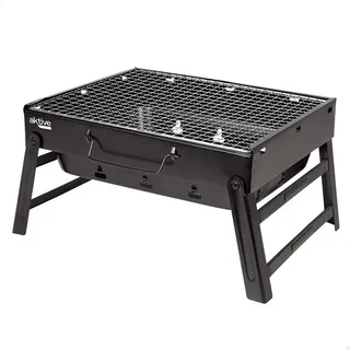 AKTIVE Tisch-Holzkohlegrill, Stahl, Tragbar, Schwarz, Rechteckig, Zusammenklappbar, 40x28x20 cm, Mit Tragegriff, Leicht zu transportieren, Campinggrill, Terrasse, Balkon, Holzkohlegrills, BBQ (63031)