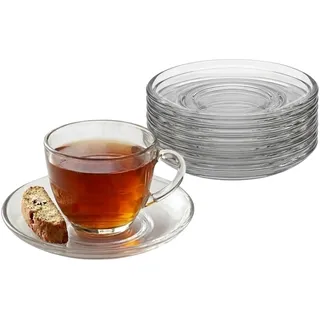 Provance 6er Set Glas Untertassen Transparent Rund Ø 10,2 cm – Elegante Unterteller für Espresso, Mokka & Tee – Hitzebeständige Untersetzer mit 4 cm Tassenaufnahme – Spülmaschinenfest