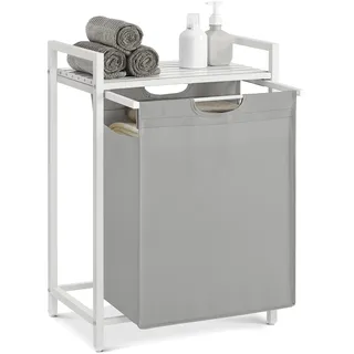VASAGLE Wäschekorb, Wäschesammler mit Ablage, Wäschebox, Wäschesack aus Oxford-Gewebe abnehmbar, Metallrahmen, 65 L, 50 x 33 x 72 cm, taubengrau-mattweiß BLH101W03