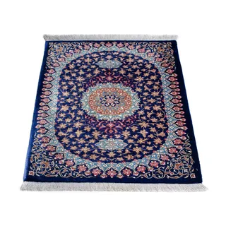 morgenland Orientteppich »Perser - Ghom - 80 x 55 cm - dunkelblau«, rechteckig, 10 mm Höhe, Wohnzimmer, Handgeknüpft, Einzelstück mit Zertifikat, blau