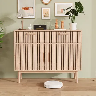 Fortuna Lai Esszimmer Sideboard mit 2 Schubladen und 2 Schränken - Naturholzfarben, W100cm x D35cm x H80cm