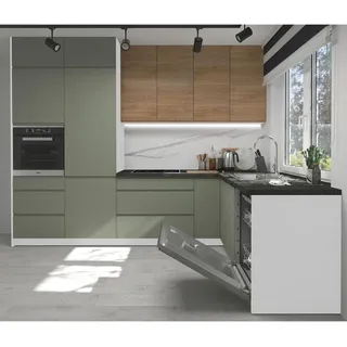 Feldmann-Wohnen Winkelküche Avellino reed green / Pembroke / weiß 10-teilig mit Arbeitsplatte , Holzwerkstoff , L-Form,Rechteckig , 302x243x232 cm , Küchen, Küchenzeilen & Küchenblöcke, Eckküchen, Eckküchen ohne Geräte