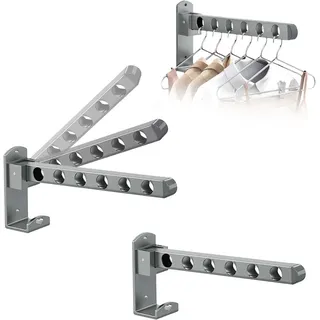 MINZHI 2 Stück Kleiderhaken Klappbar,6 Löcher, Schwarz,Wand Kleiderständer,Kleiderstange Wandmontage,Klapphaken,mit Befestigungsschrauben, Geeignet Für Badezimmer, Schlafsäle Und Balkone (Grau)