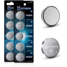 Kitosun Batterien Knopfzellen CR2025 3V - Lithium Coin 3-volt 2025 Knopf Batterie für elektronische Kleingeräte Autoschlüssel Fernbedienungen LED Kerzenlicht Waagen medizinischen Geräten (10 Stück)