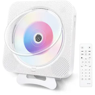 Adirigo CD Player mit LCD-Display und Staubschutz Wandmontage CD Player Bluetooth 5.1 Integrierte HiFi-Lautsprecher mit Fernbedienung FM Radio Timer USB und AUX-Wiedergabe (Weiß)