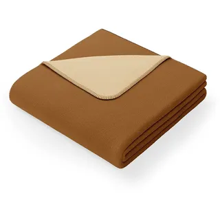 AmeliaHome Kuscheldecke 150x200 cm Decke mit Rand Tagesdecke aus Baumwolle Virkkuu Braun Beige