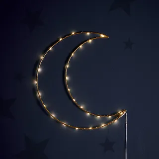 Lights4fun LED Osby Mond Wandlicht Gold Timer batteriebetrieben Innenbereich Ramadan Deko 30cm Lampe Kinderzimmer Deko Wandlampe Kinderzimmer Wanddeko