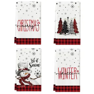 4 Stück Küchentücher Weihnachten, 40X60 CM Weihnachtshandtücher, Weihnachtshandtuch, Weihnachts Handtücher, Geschirrtuch Weihnachten, Dekorative Saisonale Handtücher Für Küche, Badezimmer Und Bar
