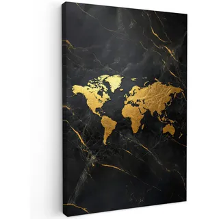 MuchoWow Leinwandbild Weltkarte - Gold - Marmor Deko XXL 80x120 cm , Goldfarben , Textil , Kiefer , Abstrakt , Rechteckig , 80x120 cm , FSC 100% , gerahmt , Bilder & Rahmen, Bilder, Leinwandbilder