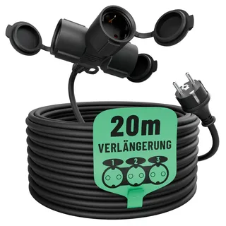 greate 3fach Verlängerungskabel außen 20 Meter - Verlängerungskabel wasserdicht IP44 Aussenbereich - 3 Fach Mehrfachsteckdose Verlängerung draußen 20m 3500 W, Outdoor Extension Cord Waterproof
