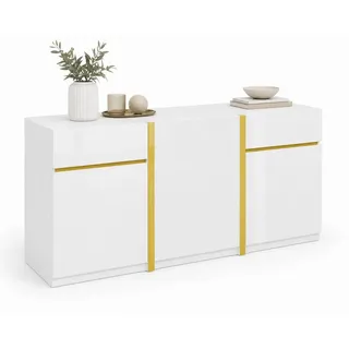 Stilvora Sideboard in Weiß mit Schubladen und Türen für Wohnzimmer und Esszimmer, B160/T40/H78 cm , Holzwerkstoff , 3 Fächer , 2 Schubladen , Rechteckig,Rechteckig , 160x78x40 cm , Kleinmöbel, Kommoden, Sideboards