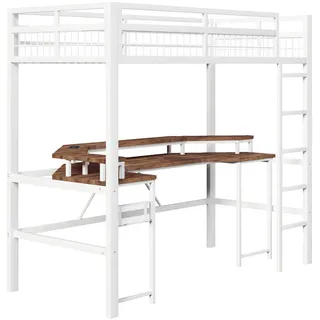 Stilvora Hochbett 90/200 cm in Weiß mit Schreibtisch, Led, USB und Lochwand , Metall, Holzwerkstoff , 1 Fächer , 90x200 cm , Babymöbel & Kindermöbel, Kinderzimmer & Jugendzimmer, Kinderbetten, Hochbetten