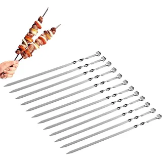 Grillspieße Set - 12 Stück Edelstahl Spieße (30CM) für Fleisch, Schaschlik, Kebab, Marshmallow - Grillzubehör