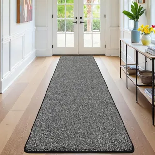 SHACOS Langer Teppich Läufer 80x200 cm rutschfest Flurläufer Lang Teppichläufer Flur Modern Küchenteppich Waschbar Bettvorleger Schlafzimmer Kurzflor Teppich Läufer für Flur, Küche, Eingang, Schwarz