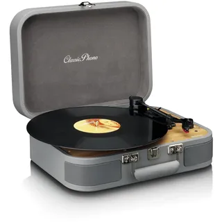 Classic Phono Lenco Classic Phono TT-116 Bluetooth-Plattenspieler mit 3 Geschwindigkeiten - 33, 45 und 78 U/min - Vintage-Vinyl-Plattenspieler - RCA-Ausgang - Stereo Lautsprecher - grau