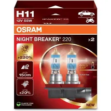 Osram H11 Night Breaker 220 Gold Cap +220% Mehr Licht Auto Halogen Lampe Duobox Neu 2024