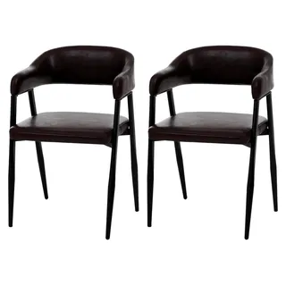 2er-Set Esszimmerstuhl, Küchenstuhl, Lehnstuhl, Polsterstuhl, Industrial Retro Vintage Kunstleder - Dunkelbraun - Dunkelbraun, Schwarz