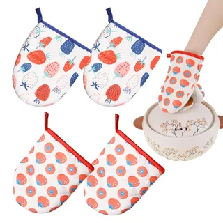 2 Paar Ofenhandschuhe,Backhandschuhe mit Baumwolle,Hitzebeständig rutschfeste,Waschbare Backofenhandschuhe Hitzebestaendig,Geeignet zum Backen,Kochen und Grillen in der Küche