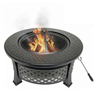 Relaxdays Feuerschale Schwarz Stahl Grillrost 81 cm , Metall , 81x50x81 cm , Gartenmöbel, Balkonmöbel