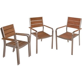 Gardenson Gartenstuhl-Set , Champagner, Teakfarben , Metall, Kunststoff , eckig , 55x85x60 cm , stapelbar, wetterbeständig, UV-beständig , Gartenmöbel, Loungemöbel