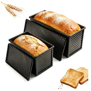 2 Stück 1000g & 450g Toastbrot Backform: Toastbrot Backform mit Deckel | 32x12x12cm & 20,8x11,8x11cm, Schwarz Antihaft Brotbackform Toastbrotform für Brot Toast Sandwiches Gebäck