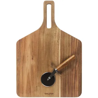 Salter Toronto Pizza-Board- und Cutter-Set, 12 Zoll Akazienholz | Wendbares, beidseitig nutzbares Brett, passender Pizzaschneider inklusive, für Pizza, Käse und Fleisch, rund, 12 Zoll