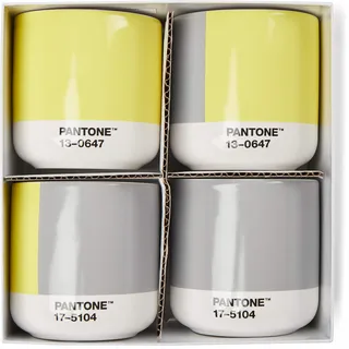 Pantone doppelwandiger Porzellan-Thermobecher Cortado, ohne Henkel, 190ml, CoY 2021 Illuminating 13-0647 & Ultimate Gray 17-5104, in Geschenkbox, 4er-Set, CoY2021, 101062121
