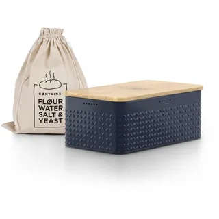LARS NYSØM Brotkasten I Brotbox aus Metall mit Brotsack aus Leinen für langanhaltende Frische I Brotdose mit hochwertigem Bambusdeckel verwendbar als Schneidebrett I 34x18,5x13,5cm (Midnight Blue)