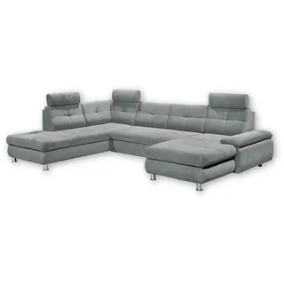 ed exciting design Wohnlandschaft ALBA U-Form, mit Bettfunktion, Bettkasten, Armteilverstellung grau