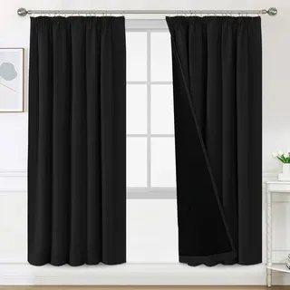 BellaHills Blickdichte Vorhänge Thermovorhang Kälteschutz 2er Set H245 x B140 cm Doppellagiger und Dicker Vorhang gegen Kälte für Tür 100% Verdunklungsgardine Blackout Curtain for Bedroom, Schwarz