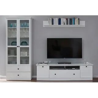 Wohnwand HOME AFFAIRE "Örebro", weiß, Kastenmöbel-Sets, Wohnwand, zeitloser Landhausstil, mit Vollauszug, Beleuchtung optional