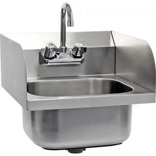 XPOtool Edelstahl Gastro Waschbecken mit quadratischem Innenbecken, 3-seitigem Spritzschutz zur Wandmontage für Gastronomie Küche Werkstatt - Schwarz