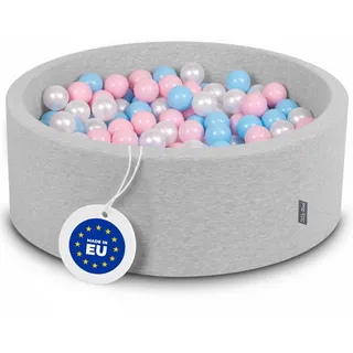 KiddyMoon Bällebad 90X30cm/300 Bälle ∅ 7Cm Bällepool Mit Bunten Bällen Für Babys Kinder Rund, Hellgrau:Baby Blau/Rosa/Perle