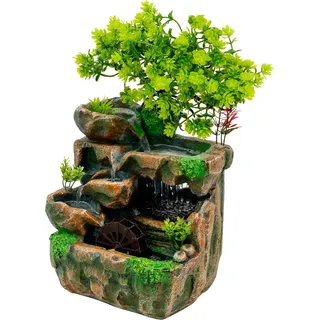 Tischbrunnen Wasser - Indoor Mini Zen Wasserfall - LED-Beleuchtung - Kunstharz - Pumpe 180 l/h 60 cm Förderhöhe 220–240V - Grün