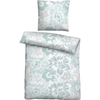 Castell Feinbiber-Bettwäsche BLÜTEN GROß hellblau 1x 155x220 cm + 1x 80x80 cm - Hellblau