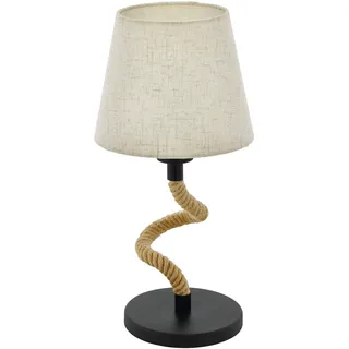 EGLO Tischlampe Rampside, 1 flammige Vintage Tischleuchte im Industrial Design, Nachttischlampe aus Stahl und Stoff, Farbe: Schwarz, Creme, Fassung: E27, inkl. Schalter