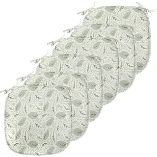 ABAKUHAUS Blätter Polster für Esszimmerstühle, Blumenmotive Verziert, Dekoratives wasserfestes Kissen mit Riemen für Küchensitze, 40 cm x 40 cm-6er Pack, Creme Weises Grün