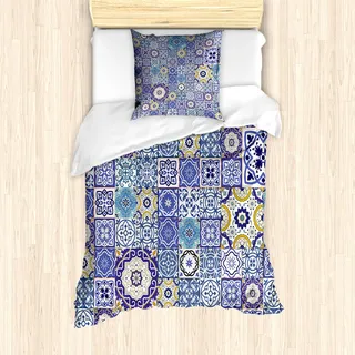 ABAKUHAUS Blau Mantele, marokkanische Oriental, Milbensicher Allergiker geeignet mit Kissenbezügen, 135 cm x 200 cm - 80 x 80 cm, Mehrfarbig - Blau