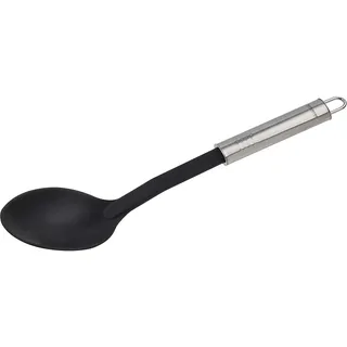 Fackelmann Servierlöffel 31 cm OVALGRIFF, Vorlegelöffel für beschichtete Pfannen und Töpfe, Küchenhelfer aus hochwertigem Edelstahl und Kunststoff (Farbe: Silber/Schwarz), Menge: 1 Stück