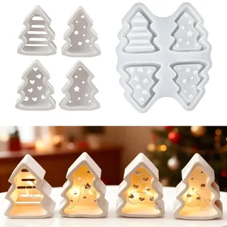 Silikonformen Gießformen Weihnachten, Silikon Gießform Kerzenform Weihnachten, 4 Stück Weihnachten Gipsformen zum Gießen für Teelicht und Kleine Glühbirne Kleiner Weihnachtsbaum Kerzenhalter